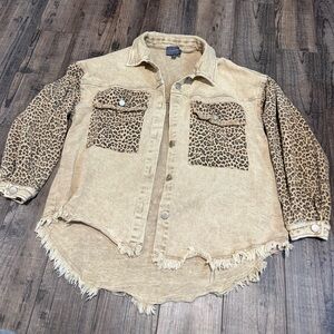 Leopard Print Denim Jacket size small by Hudson gray